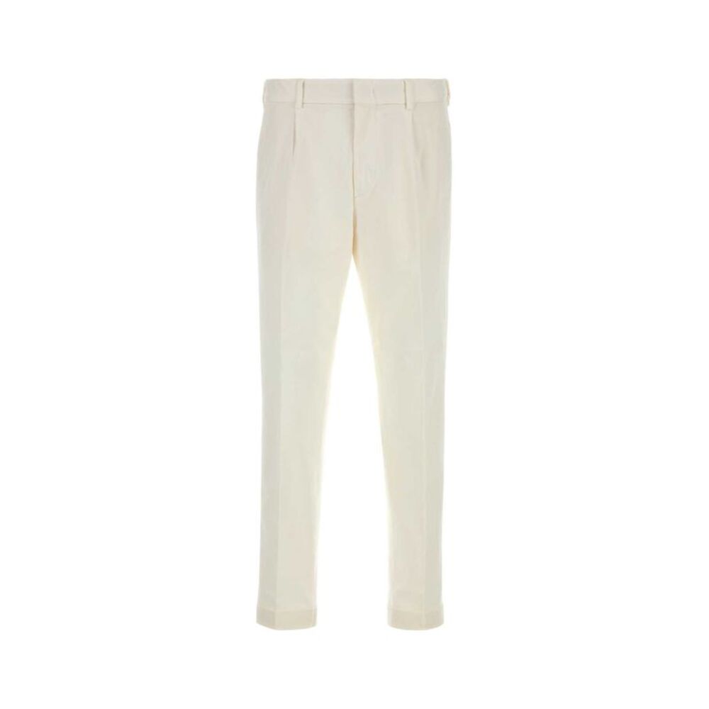 Cellar Door Men Ivory Stretch Cotton Cambridge Pant